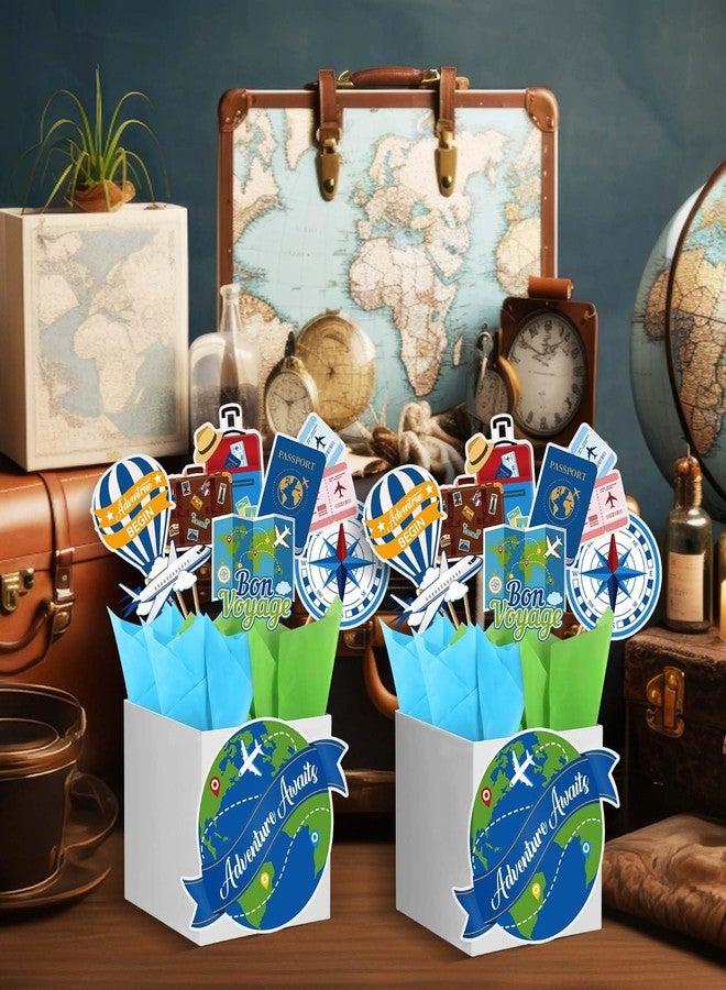 Weekgrat 8 Sets Travel Themed Party Centerpieces Let the Adventure Begin Table Toppers Decor Bon Voyage Sticks Card Paper for Retirement Farewell Party World Awaits Birthday Baby Shower Decor Supply - Image 5